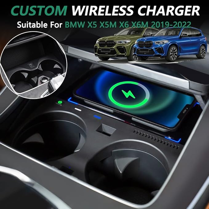 Wireless Car Charger for BMW X5 X5M X6 X6M 2019-2022, 15W Qi Fast Charging Phone Charger Pad for BMW G05/G06 Center Console Accessory, Gift for BMW Owners(Support Original Car Without NFC)