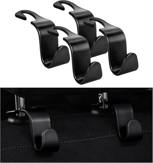 Ziciner 4 PCS Car Seat Headrest Hooks, Backseat Hangers Storage Organizer, Universal Car Accessories for Purse Grocery Bags Coats (Black)