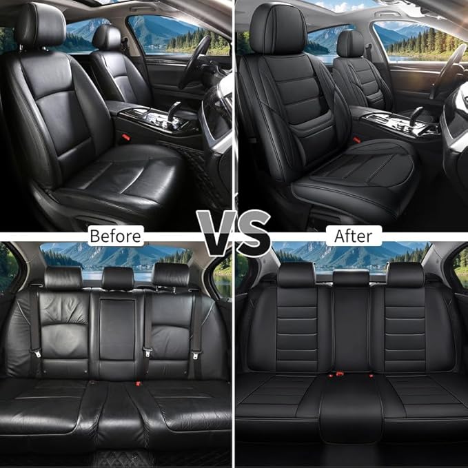 Car Seat Covers Custom Fit for Chevrolet/Chevy Cobalt 2004-2010, Premium Faux Leather Waterproof Car Seat Protectors with Lumbar Support, Breathable Anti-Slip Easy to Install(Black,Full Set)