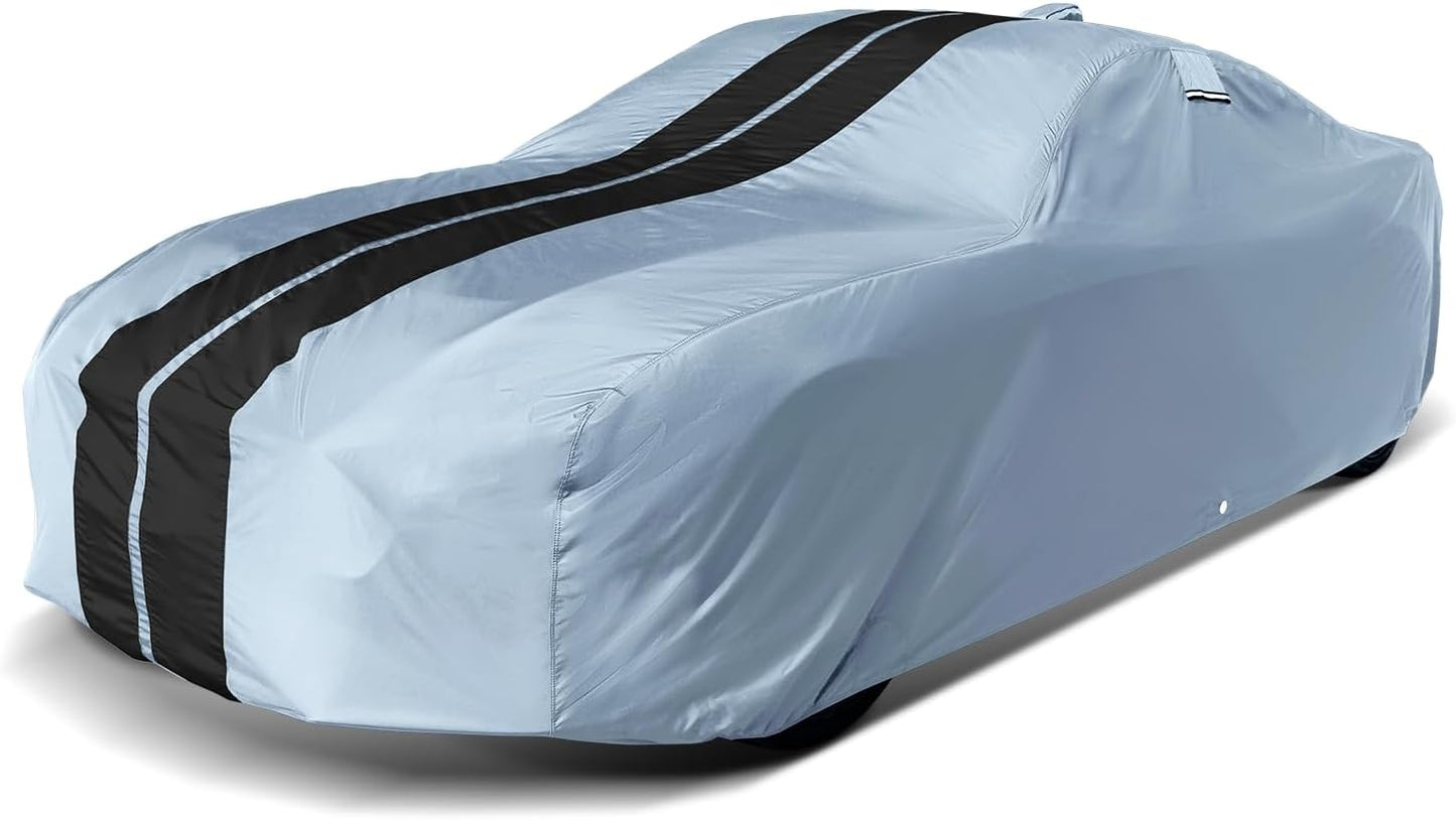 iCarCover Custom Car Cover for Pontiac Tempest 2-Door (1964-1970) Waterproof All-Weather Rain Snow UV Sun Protector Full Exterior Indoor Outdoor Car Cover (Stripe - Gray/Black)