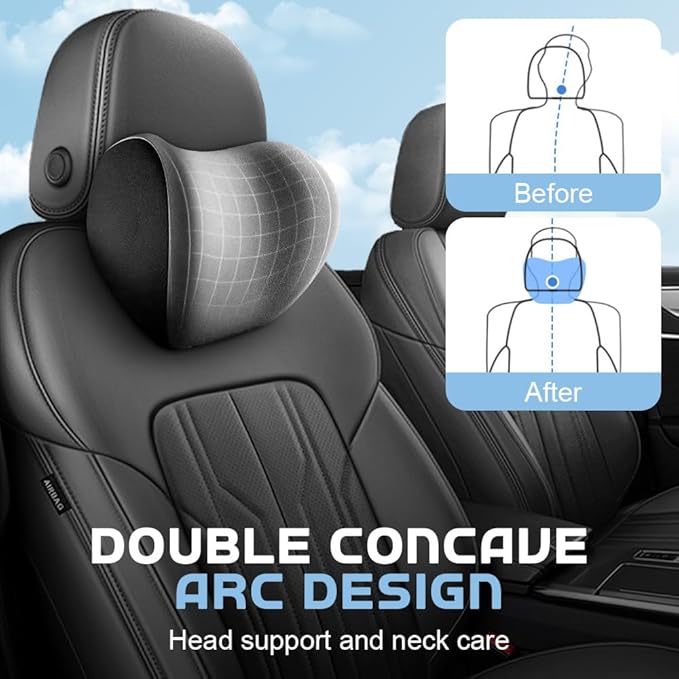 2025 New Car Headrest & Lumbar Support Cushion, Ergonomic Car Seat Headrest Neck Rest Cushion Lumbar Support Pillow Memory Foam & Breathable Removable Cover for Neck Back Pain Relief (Coffee)