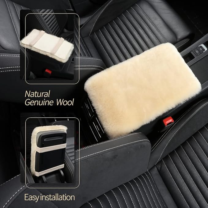 Sheepskin Armrest Cover Auto Center Armrest Cover Car Soft Console Pad, Fluffy Wool Auto Center Console Cover for Most Car Arm Rest Decoration Protector 7 x 13 Inch (Shearling, Deep Rose)