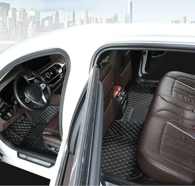 Custom Car Floor Mats Fit for 99% Sedan SUV Sports Car Full Coverage Pads Leather Floor Liners Mat Women Men (Black&Pink)