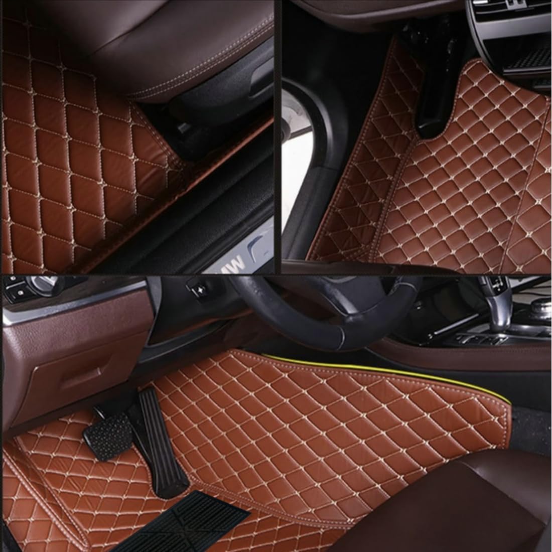 Custom Personalized Floor Mats for Cars，Luxury Full Coverage All Car Floor Mats，Anti-Slip Leather Car Mat Set ，Custom Floor Mats for 99% of Cars, Trucks & SUVs. (Black Dual Color and red)