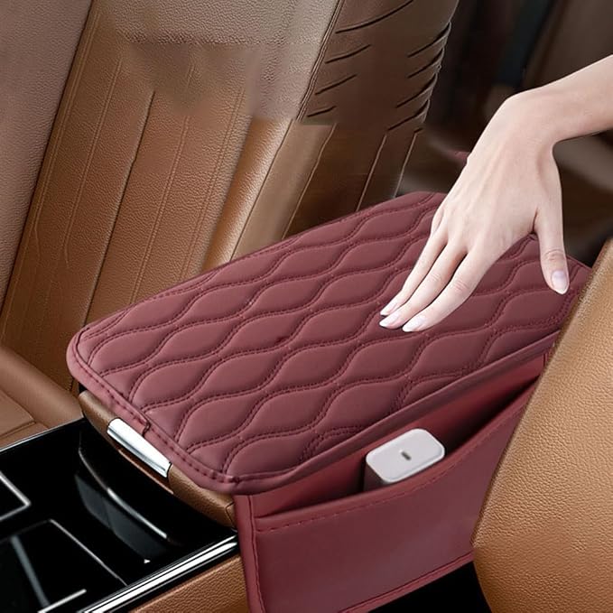 Car Armrest Pad for BMW M4 Competition Convertible Coupe F83 F82 G82, Waterproof Center Console Cushion Pad Cover Armrest Storage Box Mat Protection Interior Accessories,A-Red