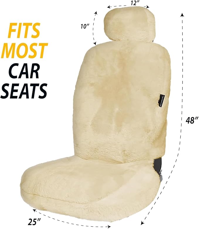 ZONETECH Sheepskin Seat Covers Fuzzy Car Seat Covers Tan Australian Merino Wool Fluffy Fur Auto Accessories All Season Protection for Your Seats Universal Fits Most Car SUV Airbag Compatible 4-Pack