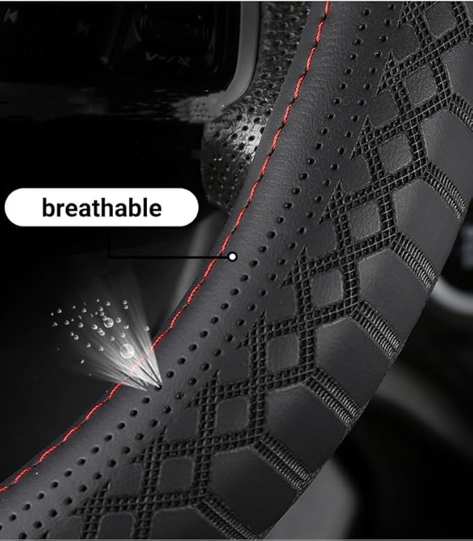 Corium Leather Steering Wheel Cover Rubber Inner Ring All Car Universal Four Seasons Universal Anti-Slip15 16 17 18 19 inch for Truck (Black, 15inch)