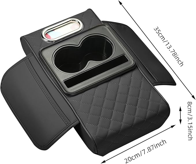 Car Armrest Cushion, 5-in-1 Center Console Cover with 2 Storage Bags Cup Holder, Cup Holder Tissue Slot Phone Slot for Car, Universal Car Armrest Box Cover Protection Pad for Most Vehicles (B)