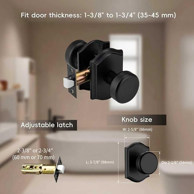 Interior Pismo Doorknobs for Hall, Black Door Knobs with Camelot Trim, Heavy Duty Door Knob with Lock