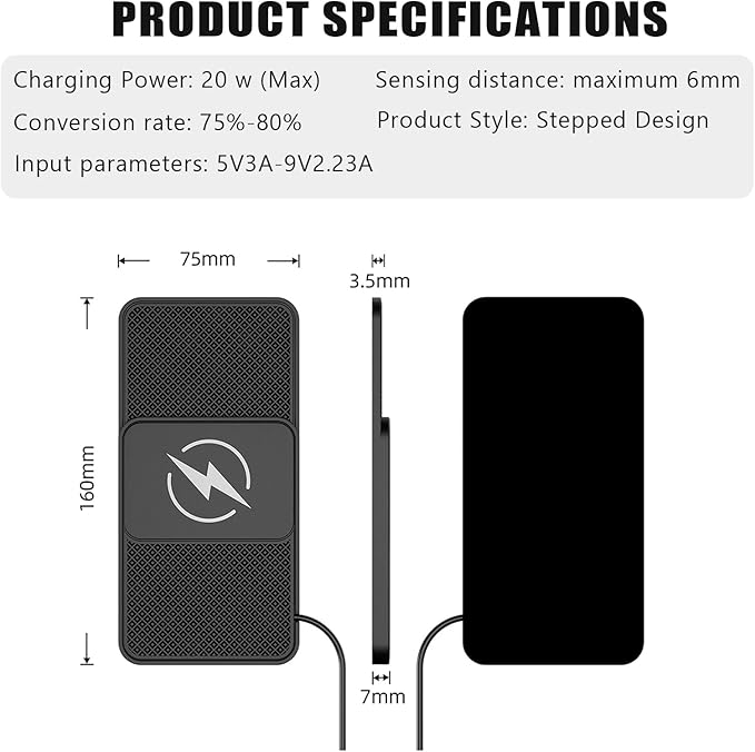 Wireless Car Phone Charger for Honda Pilot (YK1) 2016 – 2022, Type C/USB 20W Fast Charging Pad, Non-Slip Charging Station for Travel Home Office Desk, Lightweight, USB