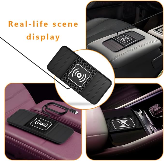 Wireless Charging Pad for Car for Ford F-150 Lightning 2022-2025, DIY Trim-to-Fit Slim Non Slip Fast Charger Car Wireless Charging Pad 30CM Cable,A&30cm Type-C Plug Cable