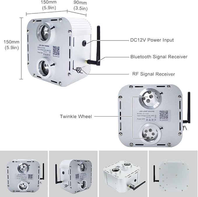 AKEPO 32W Dual-Head Twinkle Fiber Optic Light Engine Replacement, Car Home Twinkle Light Box with APP Control and Music Activated Function for Headliner Stars