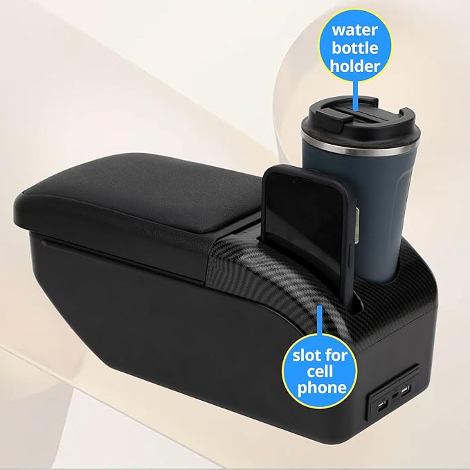AULPHIKE Compatible with Nissan NV200 Armrest Car Center Console Organizer Armrests Double Layer Storage with USB Ports（Black Style）