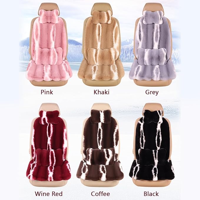 Luxury Plush Car Seat Cushion Set Car Headrest & Lumbar Support & Seat Cushion & Back Support Pillow Fluffy Fuzzy Car Seat Covers Non-Slip Cushion for Universal Accessories Automobiles (8, Khaki)