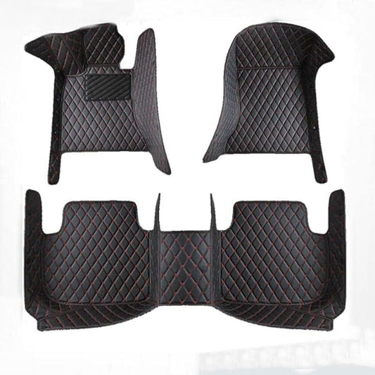 Custom Car Floor Mats Fit for 99% Sedan SUV Sports Car Full Coverage Pads Leather Floor Liners Mat Women Men (Black with red line)