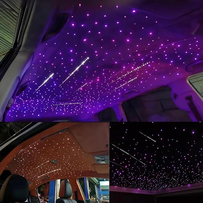AKEPO 12W Twinkle+Meteor 2-in-1 Fiber Optic Lights, 600pcs*0.03in*13.1ft+240pcs Shooting Star Starlight Headliner Kit Car Home APP Control Sound Activated Fiber Optic Star Ceiling Kit