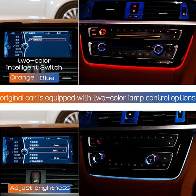 Car Inner Air Condition A/C Panel LED Lighting Ambient Light Trim Accessories For BMW 3 4 Series 3GT F30 F36 M3 M4 Center Control Two-color Atmosphere Lamp Panel Replacement Cover (Piano Black)