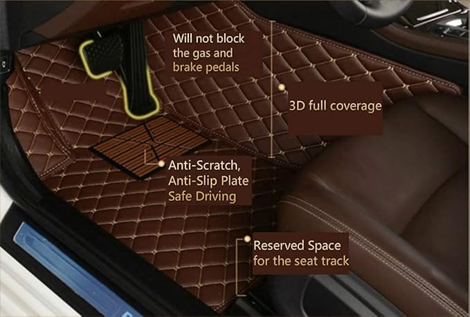Custom Making Car Floor Mats for 95% Sedan SUV Sports Car Full Coverage Cute Men Women Pads Protection Non-Slip Leather Floor Liners (Light Brown)