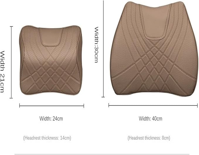 Car Pillow Car Headrest Pillow Set Sewing Leather Lumbar Waist Support Memory Foam Fit for Seat Neck Protctive Cushion Accessories Car Neck Pillow(G)