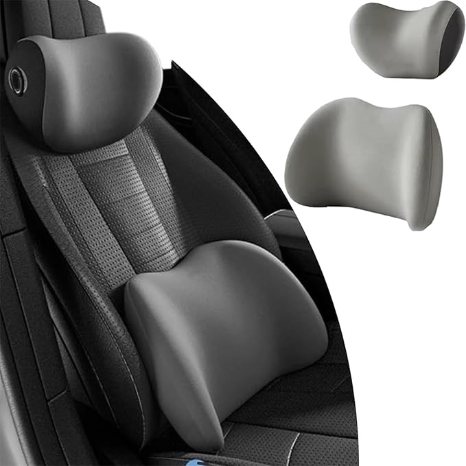 Headrest Lumbar Pillows Car Seat for Toyota Land Cruiser 2000-2025, Ergonomic Neck Back Support Cushion, Comfortable Breathable Washable Cover, Memory Foam, Gray