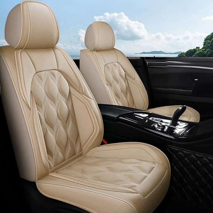 AOMSAZTO Front Seat Covers Fit for Chevy/Chevrolet Tahoe 2011-2026 Waterproof Faux Leather Car Seat Cover Compatible with Airbag(2PCS Front, Beige)