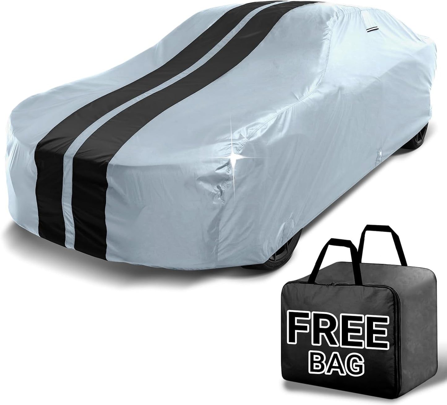 iCarCover Custom Car Cover for Chevy Malibu 2-Door (1973-1977) Waterproof All Weather Rain Snow UV Sun Protector Full Exterior Indoor Outdoor Car Cover (Stripe - Gray/Black)