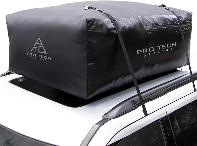 Voyager 18 Cubic Feet Waterproof Car Topper Luggage Carrier - Cargo Carrier for Top of Vehicle, Rooftop Cargo Bag Use with or Without Roof Rack, UV-Protected, 48 x 36 x 18 in, 4 Straps Included