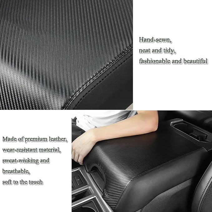 XITER 1PC Leather Center Console Armrest Box Cover Waterproof Cushion Pad for F150 2015-2020 F250 F350 F450 Super Duty 2017-2022 Expedition 2018-2023(Beige+Black)