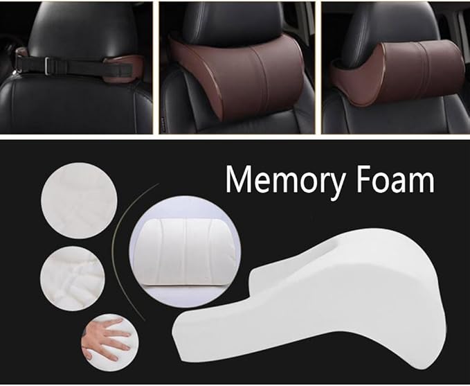 Car Seat Lumbar Support Pillow Neck Pillow Headrest Head Support Back Cushion Pad Soft Memory Foam Artificial Leather for Car Home Office Chairs Lower Back Pain Relief Corrects Posture Coffee
