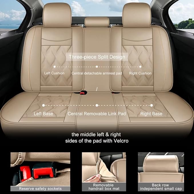 AOMSAZTO Car Seat Covers Full Set Fit for Hyundai Palisade 2020-2026 Waterproof Faux Leather Car Seat Cushions Automotive 5 Seat Covers Set（Beige）