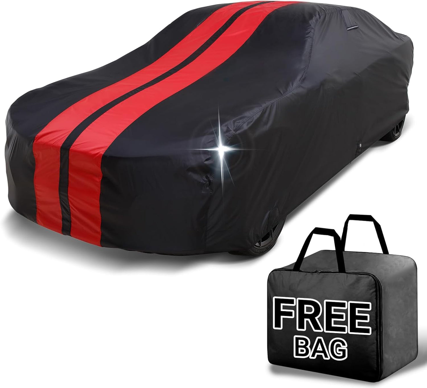iCarCover Custom Car Cover for Chevy Corvair Station Wagon (1961-1962) Waterproof All Weather Rain Snow UV Sun Protector Full Exterior Indoor Outdoor Car Cover (Stripe - Black/Red)