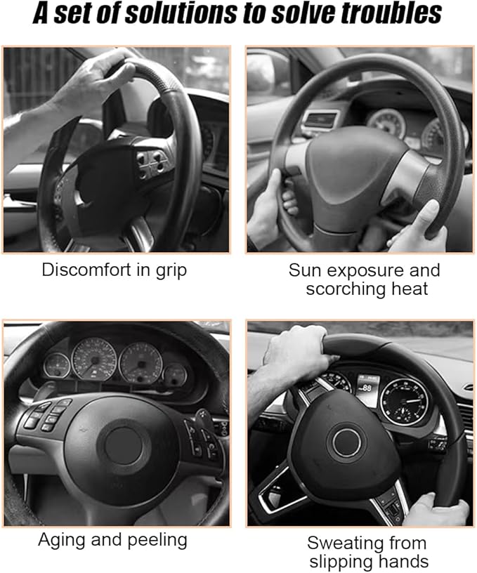Car Steering Wheel Cover, 15 Inch Leather Anti-Slip Breathable Vehicle Steering Wheel Protecter with Comfortable Feel, Automotive Interior Accessories, Universal for SUV Sedan Truck (Gray)