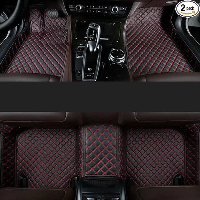 Custom Making Car Floor Mats Compatible with Audi BMW Mercedes-Benz Toyota Lexus Honda Infiniti Nissan Hyundai Kia All Models 2005-2026 (Black Red)