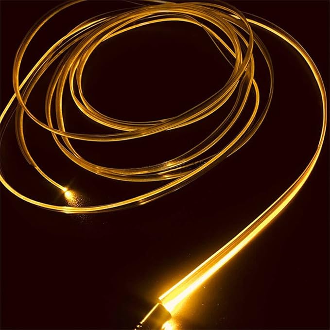 3m/9.8ft 5m/16ft Car Home LED Strip Ambient Light 2mm Plastic Optic Fiber Cable Skirt Tube Kit with 12V LED Light Source Illuminator (Yellow,3m/9.8ft)