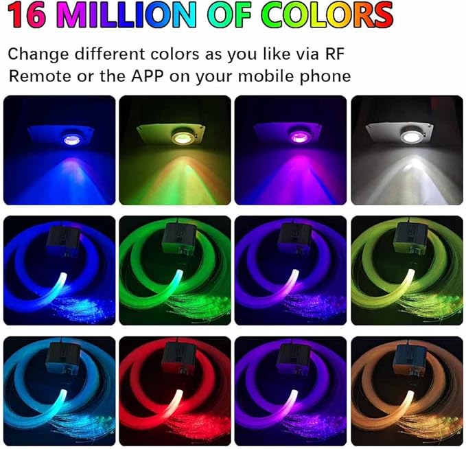 FIREWORK Starlight Headliner Kit, Fiber Optic Lights 10W RGBW Twinkle+Music Sync Effect+APP+Remote, 550pcs 13.1ft/4m 0.03in/0.75mm Fiber Cable for Star Lights for Car/EV & Home Theater Ceiling