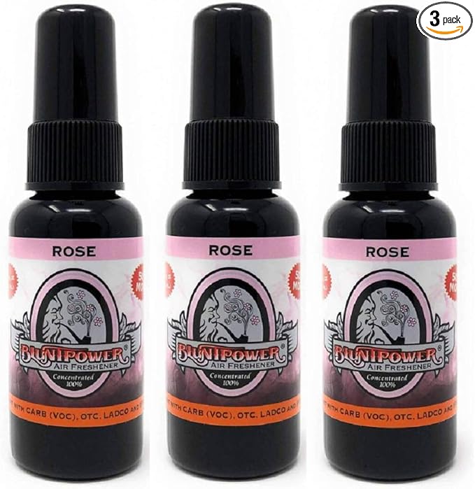 BluntPower (Rose, 3 Pack) Concentrated Air Freshener for Room and Car Spray - Oil-Based Diffuser Spray Bottle - Long-Lasting Bathroom Spray, Car Freshener, & Odor Eliminator Spray