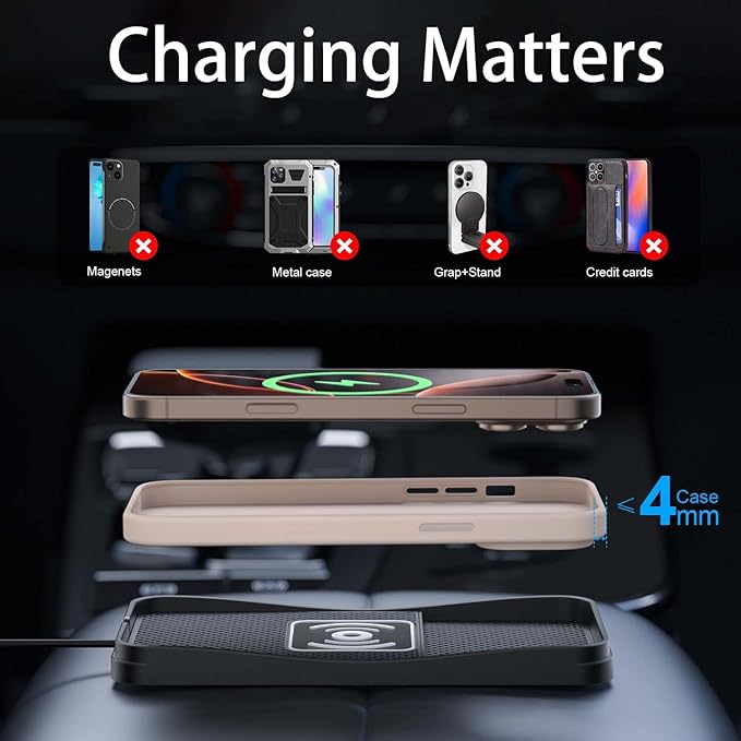 Car Wireless Charger Pad for Chevrolet Cavalier 2000-2005, Fast Car Wireless Charging Pad for Car Center Console, Non Slip Charging Mat,1M-USB