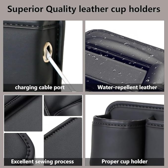 Car Seat Gap Filler Organizer with Cup Holders, Seat Gap Storage Box for Drinks, Phones, Keys, Sunglasses, Cards, and Small Essentials (Beige, Driver's + Passenger Seat)