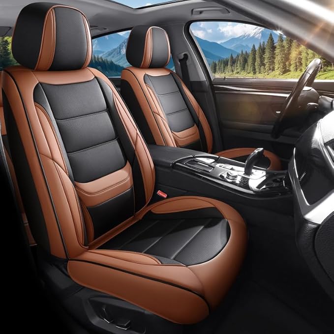 Car Seat Covers Full Set Fit for Buick Encore GX 2012-2026, Premium Faux Leather Waterproof Car Seat Protectors with Lumbar Support, Breathable Anti-Slip Easy to Install(Black&Brown,Full Set)