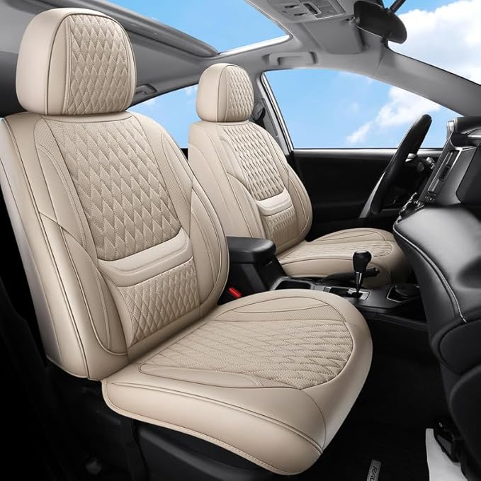 Car Seat Covers Full Set Custom Fit for Ford Fusion 2007-2020 - Premium Faux Leather with Lumbar Support | Breathable, Waterproof, Anti-Slip, Durable (Beige,Full Set)