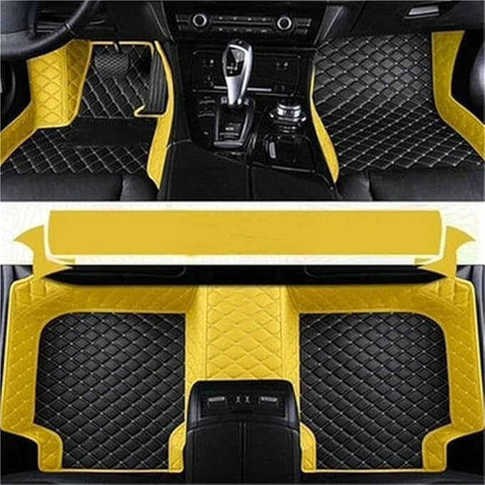 Custom Car Mats All Weather Fit Automotive Floor Mats PU Leather Protector Mat for Most Sedan, SUV, Truck Floor Mats (Black and Yellow Side)