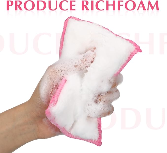 Mudder 8 Pcs Car Interior Scrubbing Sponge 5'' x 3'' Fiber Car Wax Applicator pad Household Cleaning Sponges for Leather Seat Couch Cleaning (Pink White)