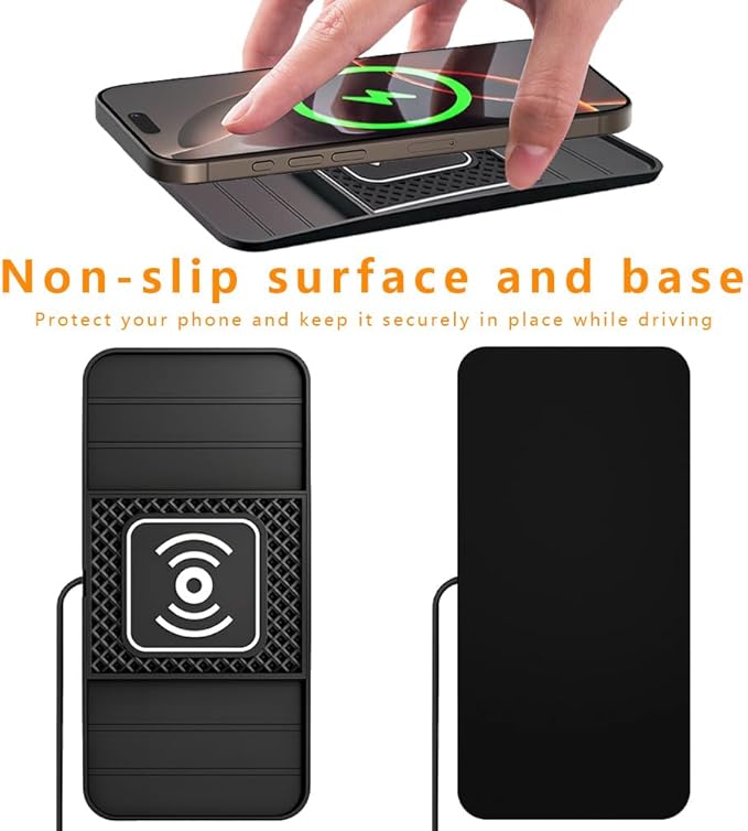 Wireless Charging Pad for Car for Ford F-150 Lightning 2022-2025, DIY Trim-to-Fit Slim Non Slip Fast Charger Car Wireless Charging Pad 30CM Cable,A&30cm Type-C Plug Cable
