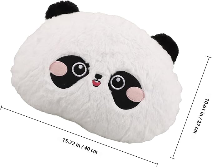 Mikinona Cartoon Panda Lumbar Support Pillow for Car Seat Cushion, Cute Panda Neck Pillow with Rabbit Hair Embroidery, Soft Round Waist Support for Driving and Office Use