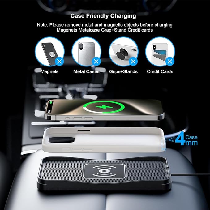 Wireless Car Charger Pad for Tesla Model S 2012-2016 2017-2021 2022-2026, Type-C/USB 20W Car Wireless Charger Non-Slip Phone Charging Pad Car Accessories,B 30cm Cable USB Plug