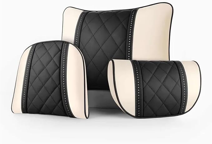 Car seat headrest Leather Car Fit for Seat Rest Cushion Headrest Car Neck Pillow Fit for BMW (Color : Red-01)