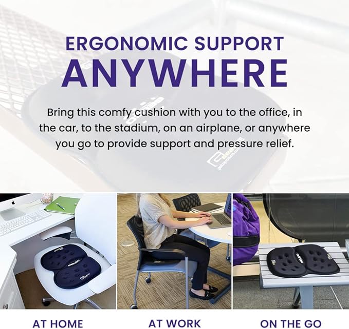 G Seat LITE Travel Gel Foam Cushion | Back Pain, Sciatica, Pressure Relief | Relieves Tailbone Discomfort, Promote Healthy Posture | Ergonomic Comfort | Car, Commute, Airplane and Travel - Blue