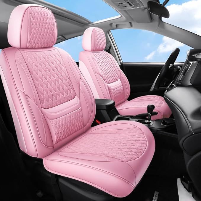 Car Seat Covers Full Set Custom Fit for Chevrolet/Chevy Captiva 2006-2018 - Premium Faux Leather with Lumbar Support | Breathable, Waterproof, Anti-Slip, Durable (Pink,Full Set)