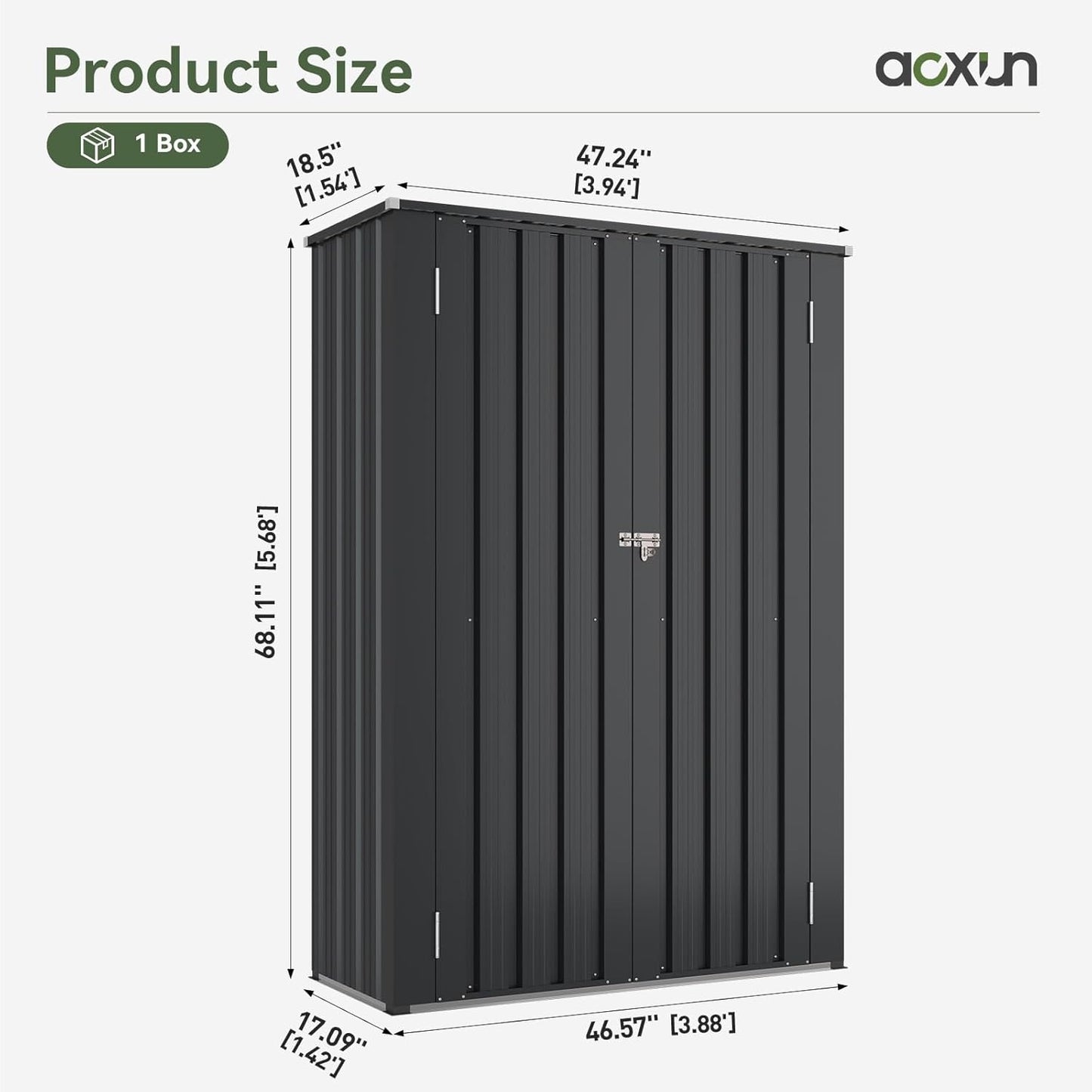 Aoxun 47x19 in Outdoor Storage Cabinet Metal Garden Shed with 2 Adjustable Shelves 3 Layer Indoor& Outdoor Waterproof Vertical Storage Shed for Patio Garden, Garage, Porch (34 Cu.Ft)