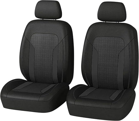 2 Pack Universal Car Seat Cover with Breathable Mesh Backrest,Comfortable Car Seat Protector with Foam Padding and Retaining Buckle,Highly Elastic Car Seat Covers Full Set (Black)